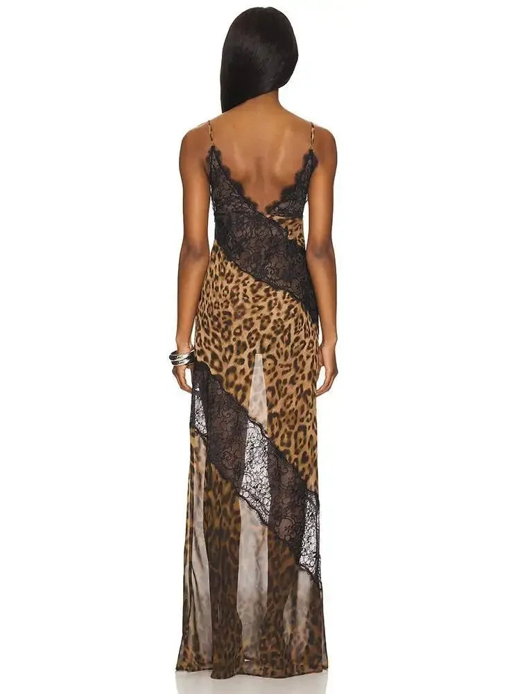 NÉLIA™ | Leopard Lace Maxi Dress