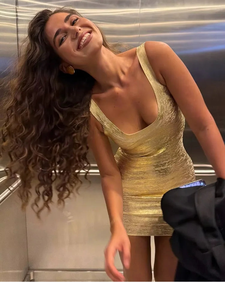 ORÉLIA™ | Golden Evening Mini Dress